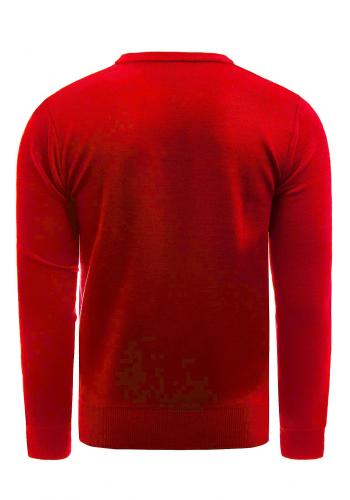 Jednobarevný pánský svetr červené barvy s véčkovým výstřihem