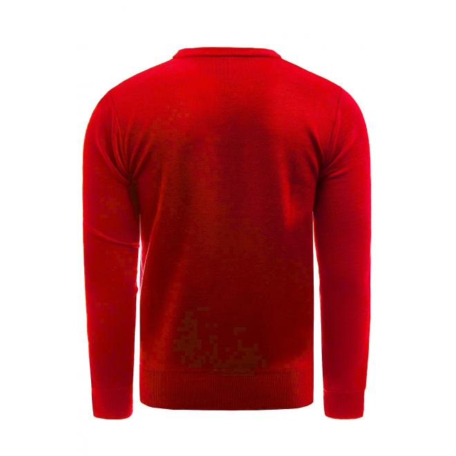 Jednobarevný pánský svetr červené barvy s véčkovým výstřihem