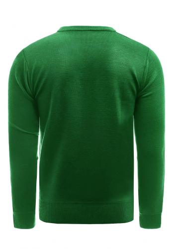 Pánský jednobarevný svetr s véčkovým výstřihem v zelené barvě