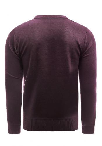 Bordový jednobarevný svetr s véčkovým výstřihem pro pány