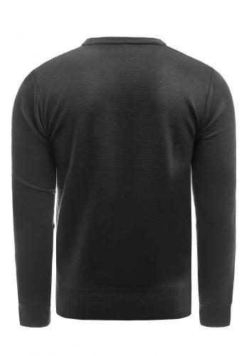 Jednobarevný pánský svetr černé barvy s véčkovým výstřihem