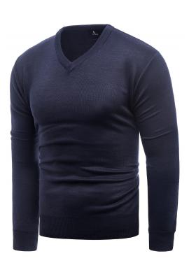 Pánské jednobarevné svetry s véčkovým výstřihem v tmavě modré barvě