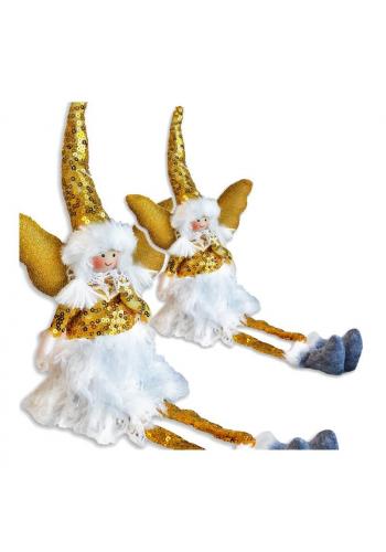 Vánoční anděl s visícími nohama ve žluté barvě