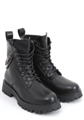 Dámské šněrovací boty s řetízky v černé barvě