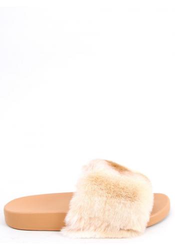 Dámské kožešinové pantofle s gumovou podrážkou v hnědé barvě