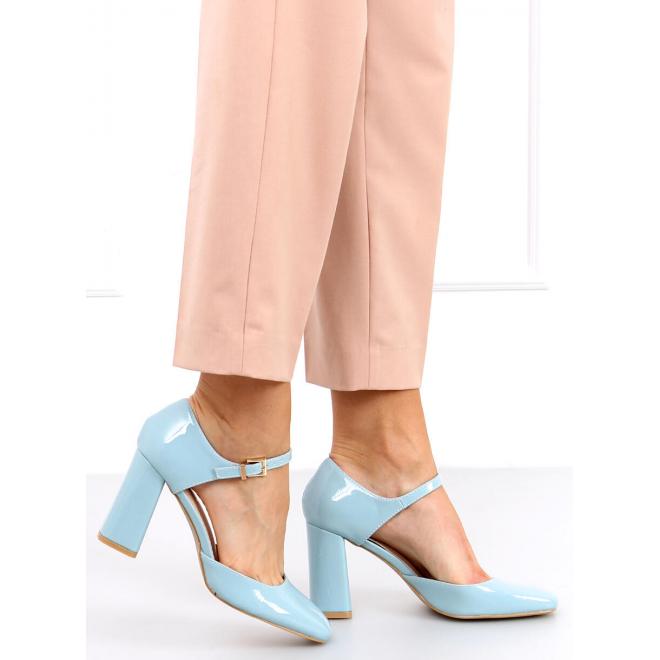 Hranaté dámské sandály modré barvy na stabilním podpatku