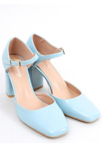 Hranaté dámské sandály modré barvy na stabilním podpatku