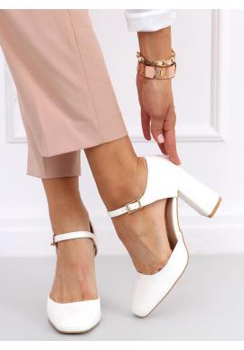 Hranaté dámské sandály bílé barvy na stabilním podpatku