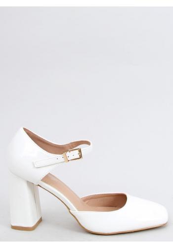 Hranaté dámské sandály bílé barvy na stabilním podpatku