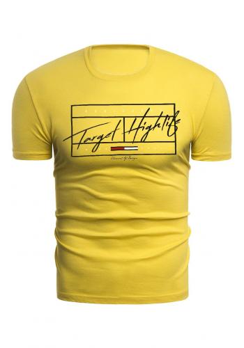 Pánské klasické tričko s potiskem ve žluté barvě