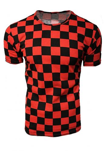 Pánské módní tričko se šachovnicovým vzorem v červené barvě