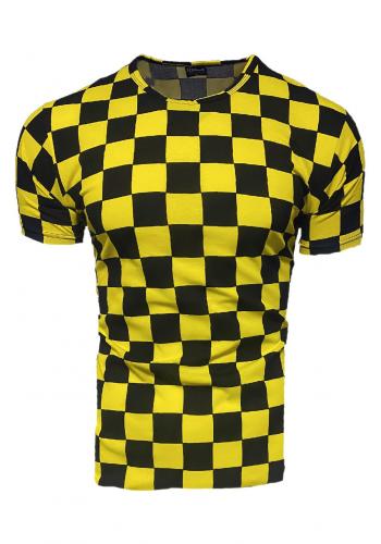 Pánské módní tričko se šachovnicovým vzorem ve žluté barvě
