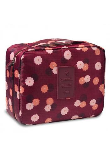 Kosmetická taška bordové barvy s květovaným potiskem
