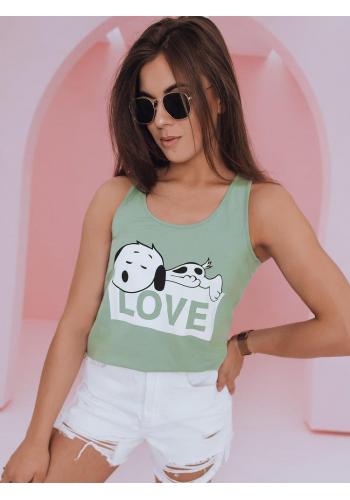 Dámské módní tričko s motivem Snoopyho v zelené barvě