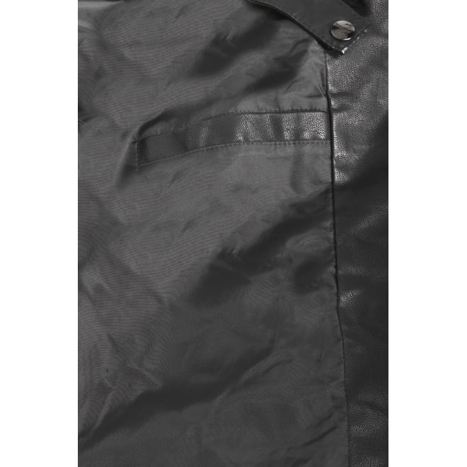 Pánská kožená bunda s teplákovou kapucí v černé barvě