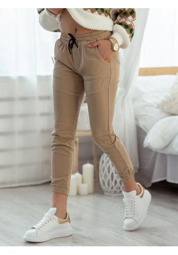 Stylové dámské kalhoty béžové barvy s gumou v pase
