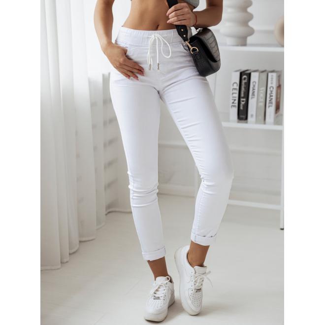 Dámské klasické kalhoty s gumou a šňůrkou v pase v bílé barvě