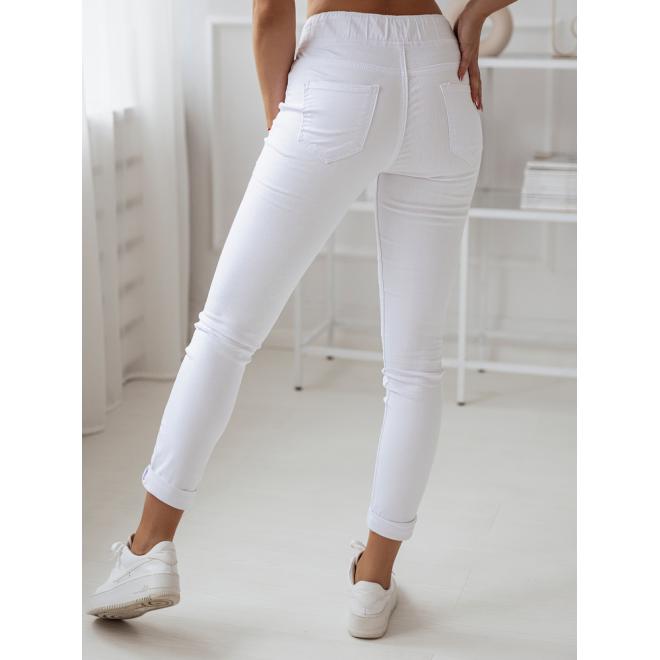 Dámské klasické kalhoty s gumou a šňůrkou v pase v bílé barvě