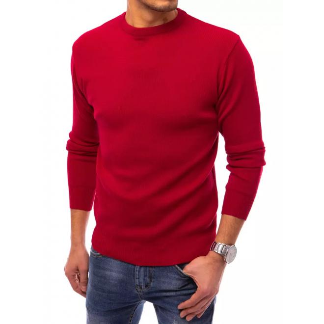 Pánský klasický svetr s kulatým výstřihem v červené barvě