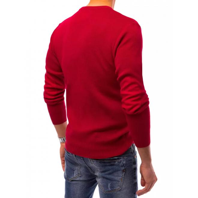 Pánský klasický svetr s kulatým výstřihem v červené barvě