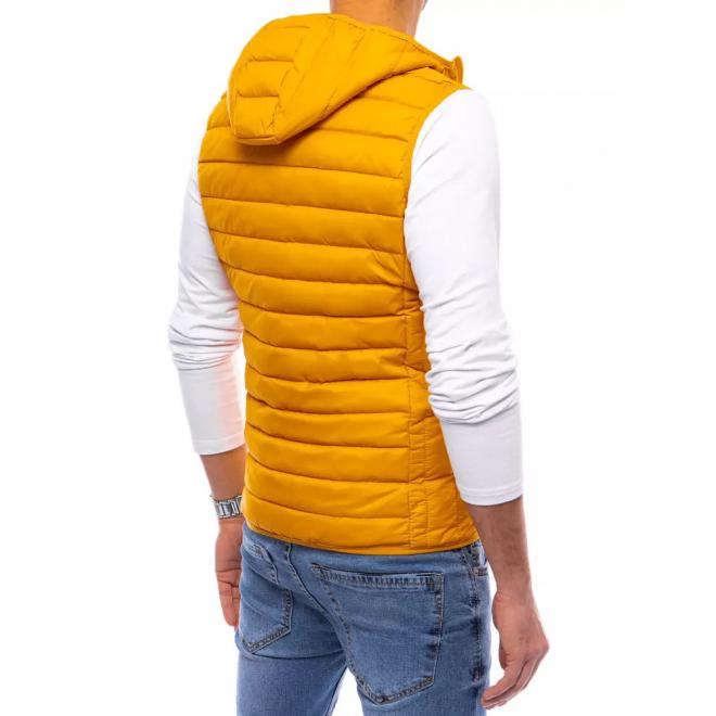Pánská prošívaná vesta s kapucí ve žluté barvě