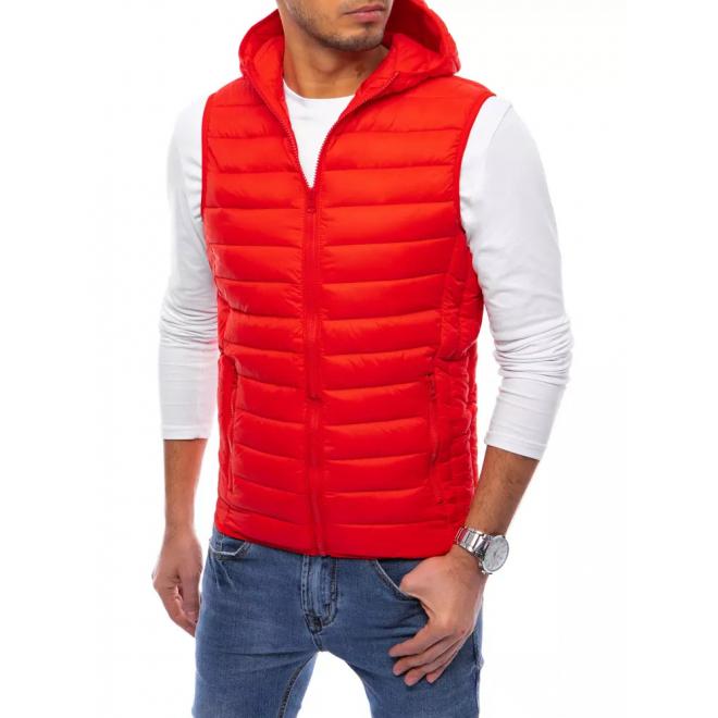 Červená prošívaná vesta s kapucí pro pány