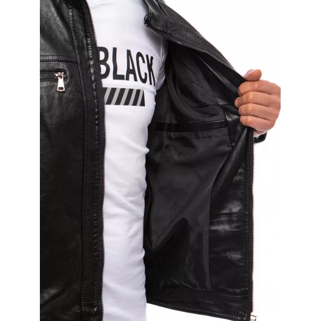 Černá kožená bunda s prošíváním pro pány