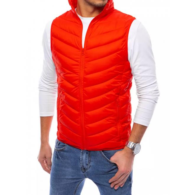 Pánská prošívaná vesta bez kapuce v červené barvě