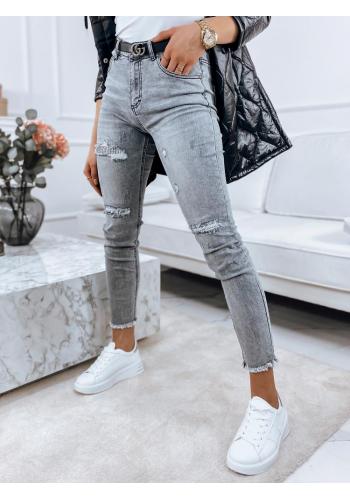 Roztřepené dámské džíny šedé barvy s dírami