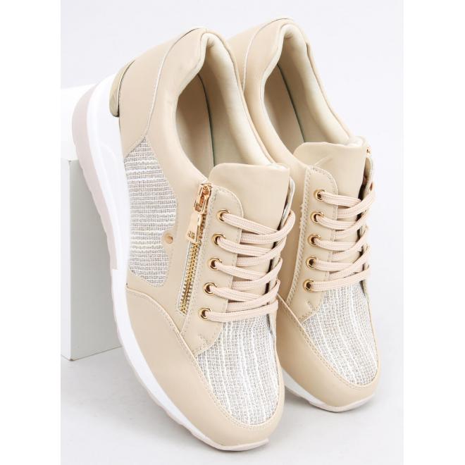Módní dámské Sneakersy béžové barvy s klínovým podpatkem