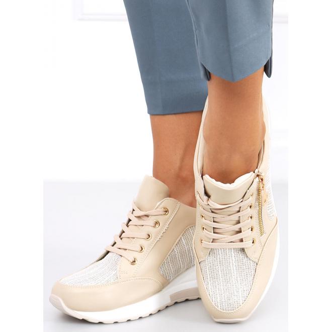 Módní dámské Sneakersy béžové barvy s klínovým podpatkem