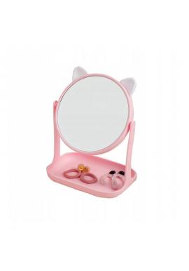 Růžové kosmetické zrcadlo na stojanu
