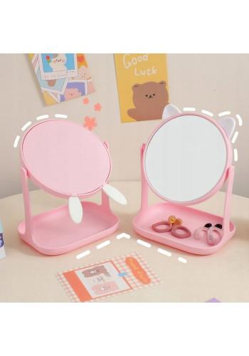 Růžové kosmetické zrcadlo na stojanu