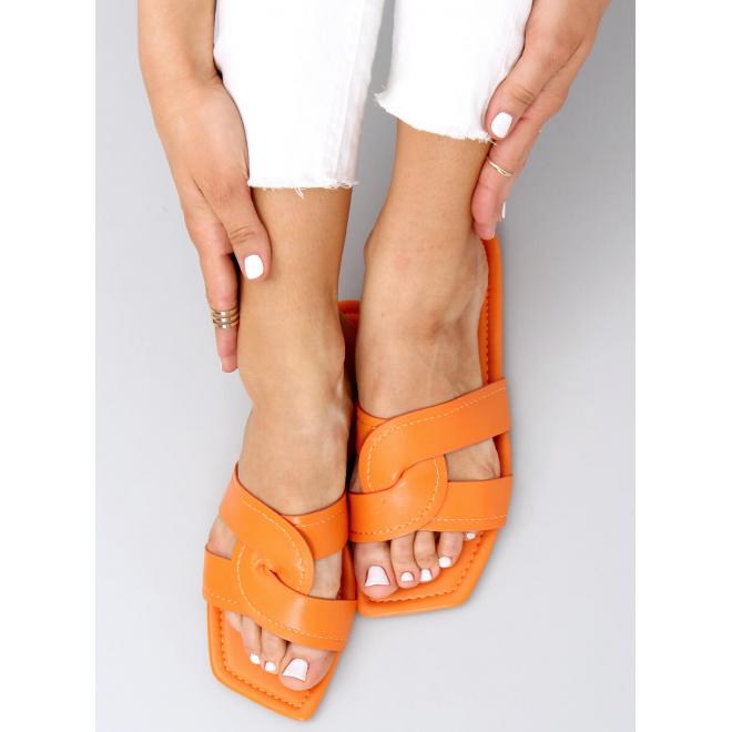Dámské oranžové pantofle s hranatou podrážkou