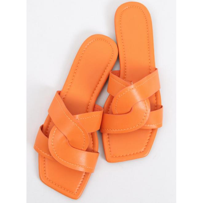 Dámské oranžové pantofle s hranatou podrážkou