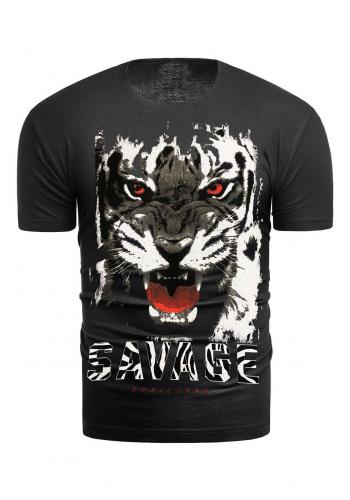 Pánské černé tričko s potiskem tygra