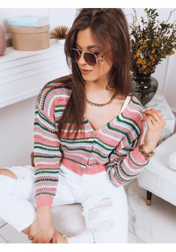 Krátký ažurový svetr v růžové barvě