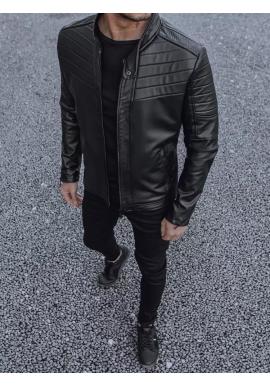 Pánská černá kožená bunda s prošíváním
