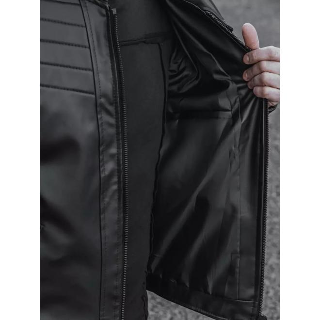 Pánská černá kožená bunda s prošíváním