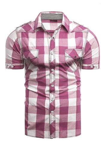 Světle růžová kostkovaná košile s krátkým rukávem pro pány