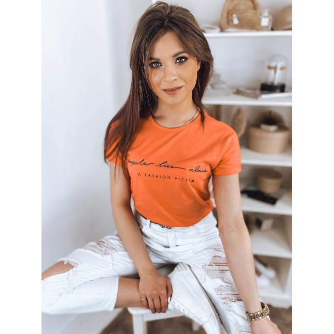 Levně Oranžové basic triko s nápisem