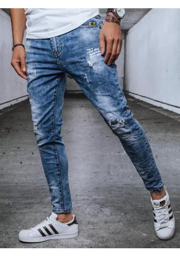 Pánské děravé modré džíny s potiskem