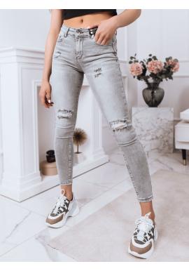 Elastické šedé džíny s dírami