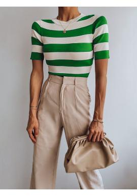 Zeleno-bílý pruhovaný svetr s krátkým rukávem
