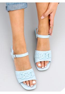 Světle modré dámské sandály na nízkém podpatku