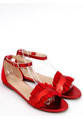 Metalické červené sandály s volánem