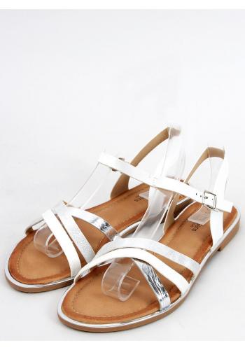 Dámské sandály s metalickými pásky v bílé barvě