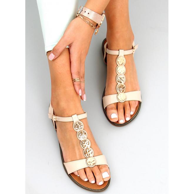 Béžové dámské sandály se zlatou ozdobou