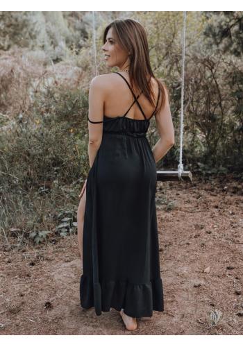 Černé dlouhé dámské šaty na ramínka