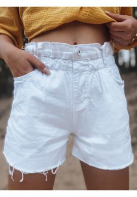 Dámské bílé riflové šortky s gumou v pase